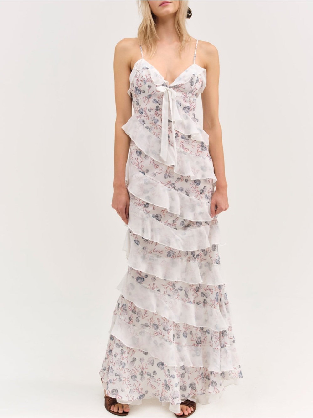 For Love & Lemons Debby Ruffled Maxi Dress